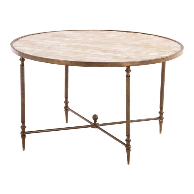 French Directoire Style Brass Coffee or End Table Having a Tessellated Onyx Top C 1950. For Sale