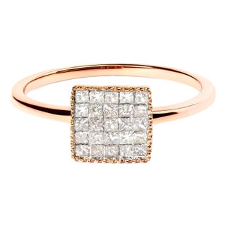 10K Rose Gold 1/3 Cttw Invisible Set Princess Cut Diamond Composite Square Shape Ring for Women (H-I color, I1-I2 clarity) - Size 5 For Sale