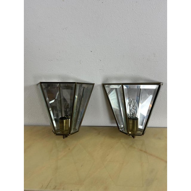 Mid-Century Modern Brass and Glass Mirror Wall Lamps, 1950s, Set of 2 For Sale - Image 4 of 16