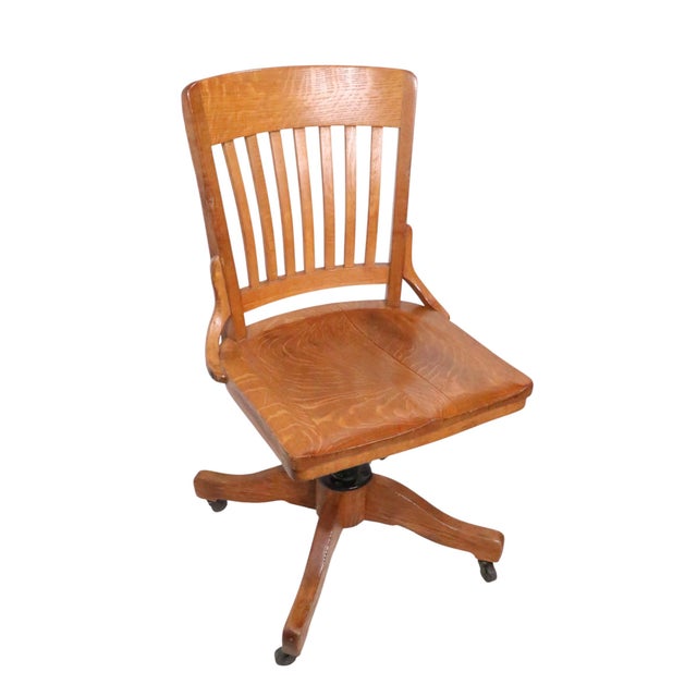Antique Oak Swivel Tilt Desk Chair by Sikes C. 1920/40's For Sale - Image 14 of 16