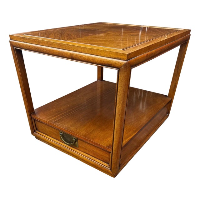 Late 20th Century Walnut Single Drawer Dual Shelf Hekman Furniture End Table For Sale