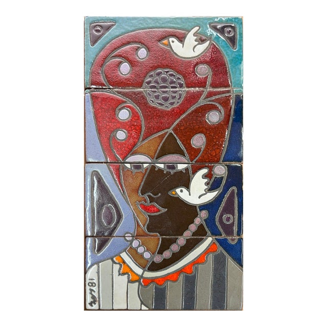 Woman of Nature and Serenity Original Ceramic Tile Sculpture by ​Guillermo Wagner Granizo For Sale