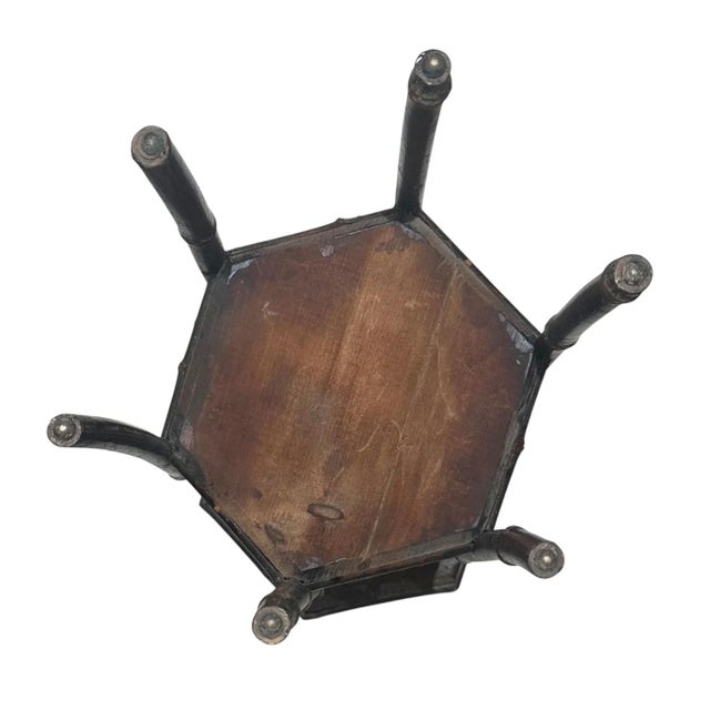 Early 1900s English Art Nouveau Bamboo Plant Stand With Carved Floral Top For Sale - Image 10 of 10