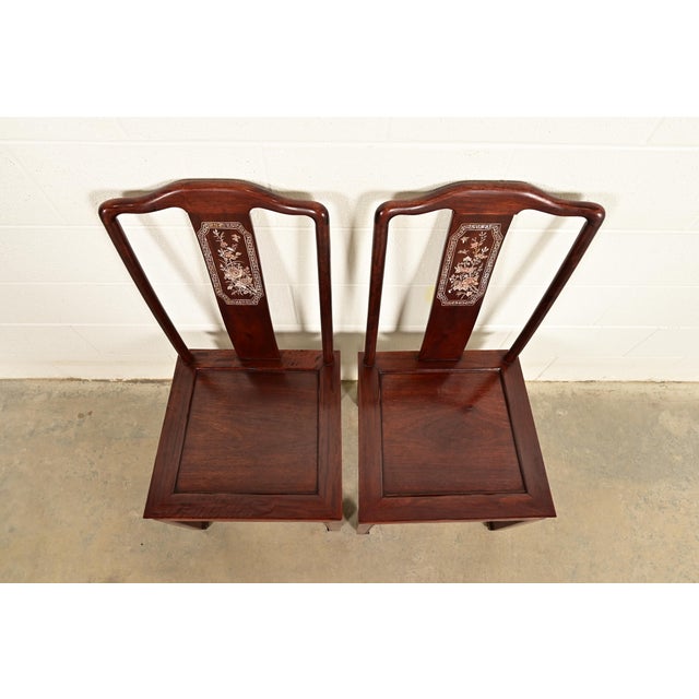 Antique Chinese Carved Rosewood Side Chairs or Dining Chairs With Mother of Pearl Inlay, Circa 1890s For Sale In South Bend - Image 6 of 14