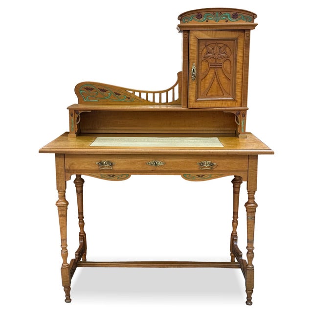 Art Nouveau Writing Desk with Floral Painting, 1910s For Sale - Image 3 of 9