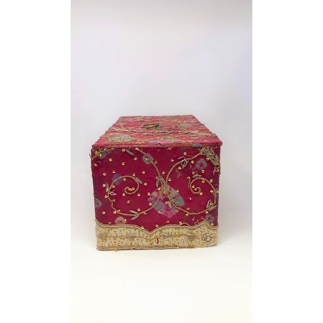 Vintage Red Embroidered Indian Fabric Box For Sale - Image 4 of 5