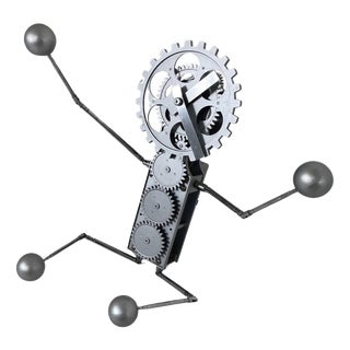 Vintage Little Man-Shaped Desk or Wall Clock with Exposed Gears & Extendable Arms and Legs, 1980s-1990s For Sale