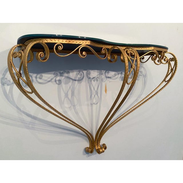 Mid-Century Italian Green Crystal Gold Iron Console Table by Pier Luigi Colli, 1950 For Sale - Image 13 of 18