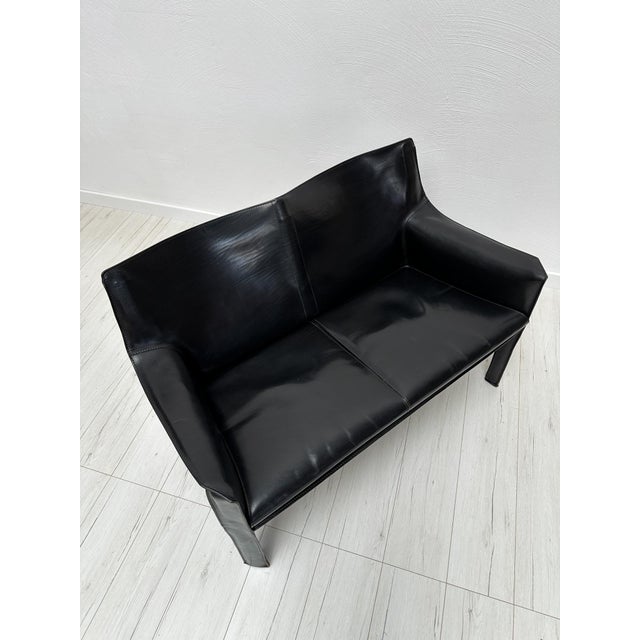 Cassina Vintage Italian CAB 414 2-Seater Sofa in in Black Leather by Mario Bellini for Cassina, 1980s For Sale - Image 4 of 10