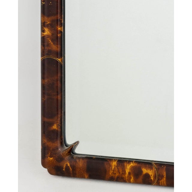 Late 20th Century Karl Springer Style Tortoise Shell Finish Wood Framed Beveled Glass Mirror For Sale - Image 5 of 8