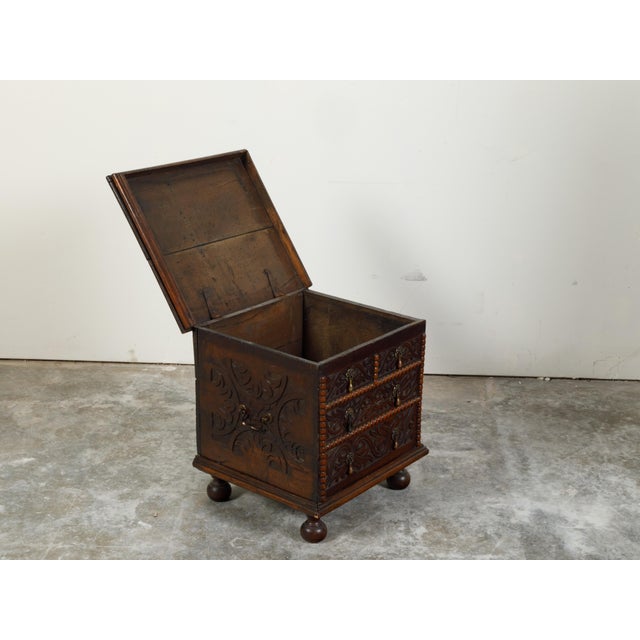 Brown Late 18th Century Oak Box with Faux Drawers, Handles and Carved Scrolls For Sale - Image 8 of 12