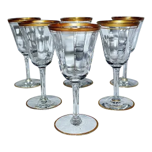 1930s Gilt Rim Vintage Liquors Stem Glasses- Set of 6