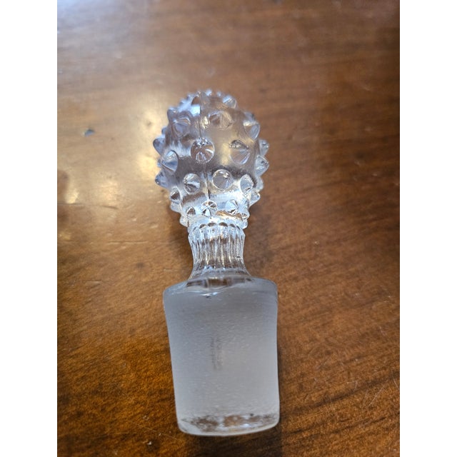 Fenton Art Glass Company Vintage 1940s Mid Century Modern Fenton Perfume Bottle. Clear With Milk Glass Tipped Hobnails. For Sale - Image 4 of 8