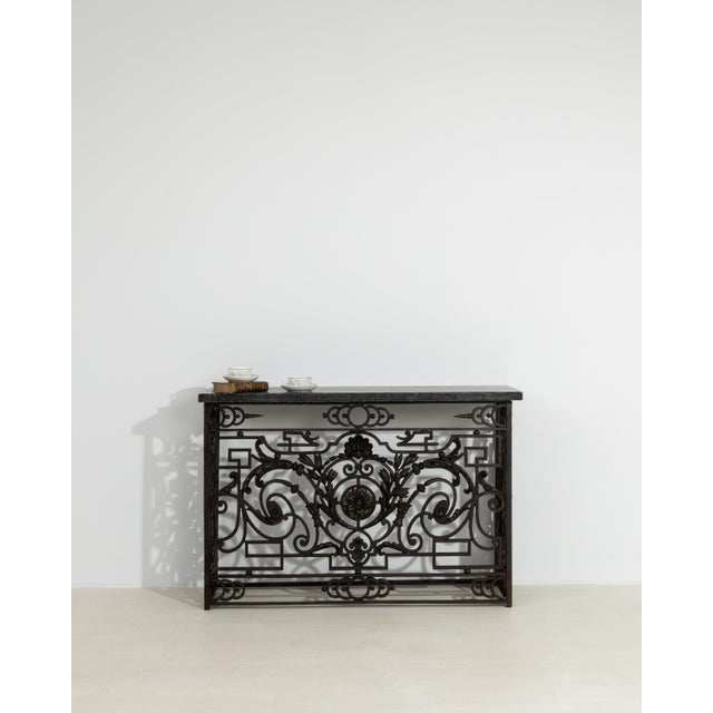 Neoclassical Wrought Iron Console With Belgian Bluestone For Sale - Image 9 of 12