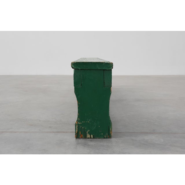 Rustic Primitive Green Farmhouse Bench in Oak, France, 1900s For Sale - Image 11 of 16