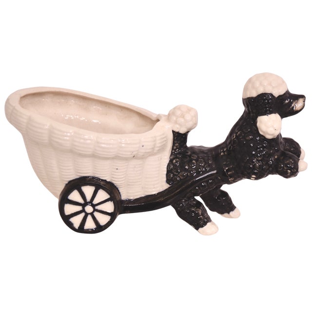 French Country Vintage Ceramic Poodle Cart Cachepot Planter For Sale - Image 3 of 7