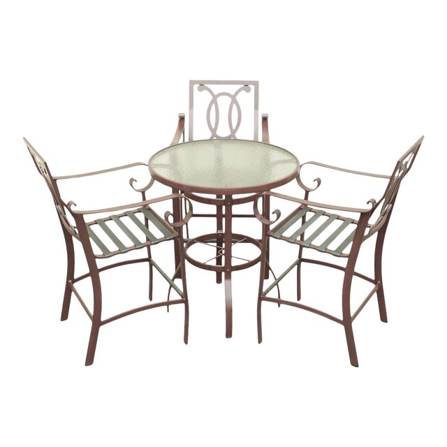 Woodard Belden Aluminum Patio 4 Piece Patio High Top Table & Chairs Set - Set of 4 For Sale