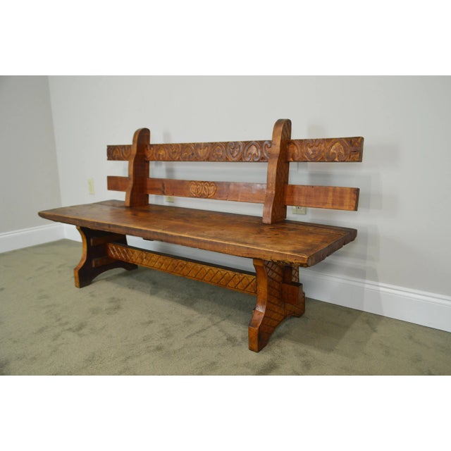 Antique Rustic Arts & Crafts Bench Settee For Sale - Image 9 of 13