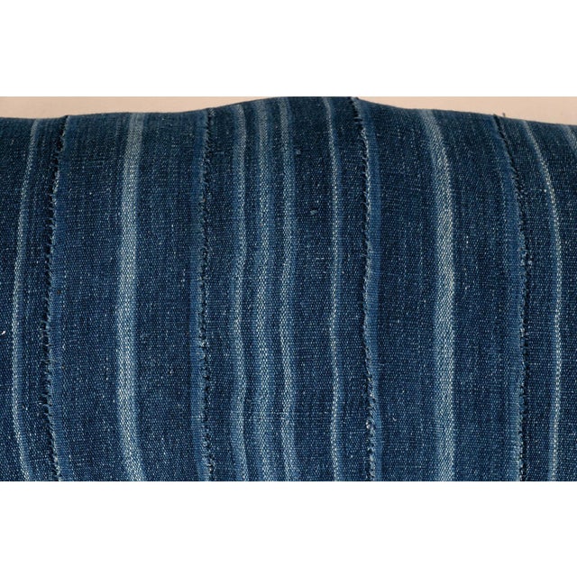 Large Faded Indigo Tone-On-Tone Striped Lumbar Cushion For Sale - Image 4 of 9