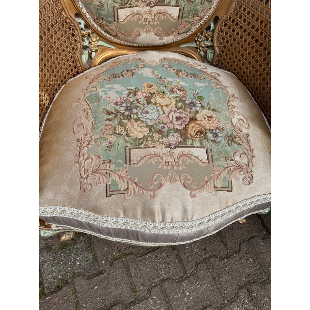1940 French Louis XVI Pastel Beech Cane Bergères - Pair For Sale - Image 10 of 11