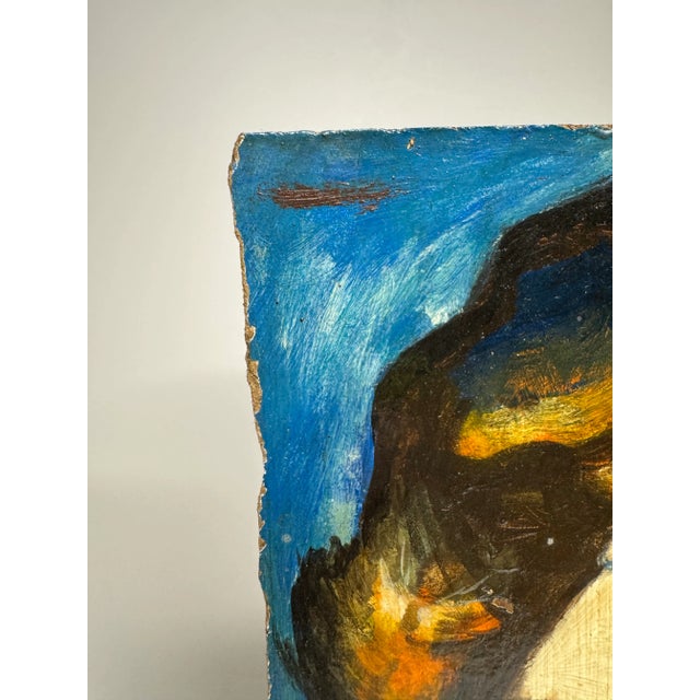 Mid-Century Modern Abstract Fauvist Ancient Figurehead Original Oil Painting on Board For Sale - Image 3 of 12