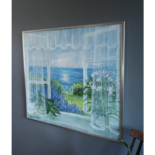 Mid 20th Century Mid-Century Modern 'The Open Window' Swedish Expressive Coastal View Oil Painting, Framed For Sale - Image 5 of 13