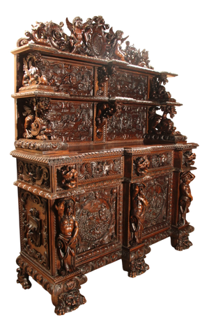 Renaissance-Style Walnut Castle Sideboard, 19th Century