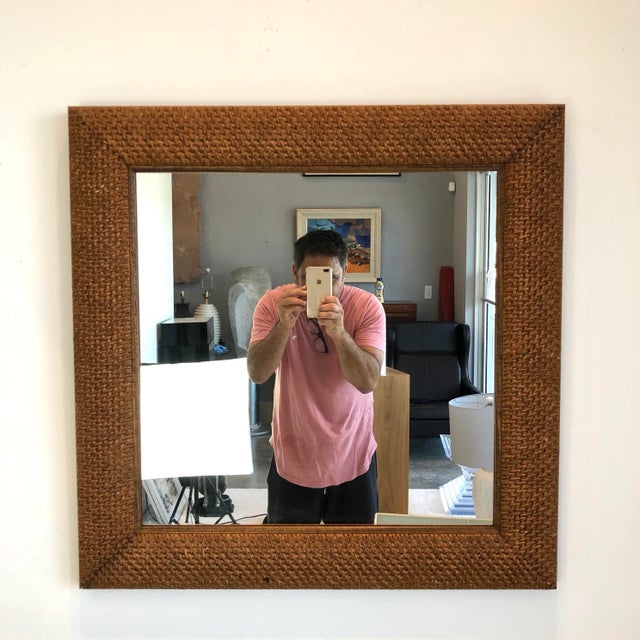 Available for sale: Vintage wood mirror with woven texture detail.