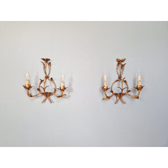 Floral Wall Sconces in Gilt Metal, Italy, 1960, Set of 2 For Sale - Image 14 of 14