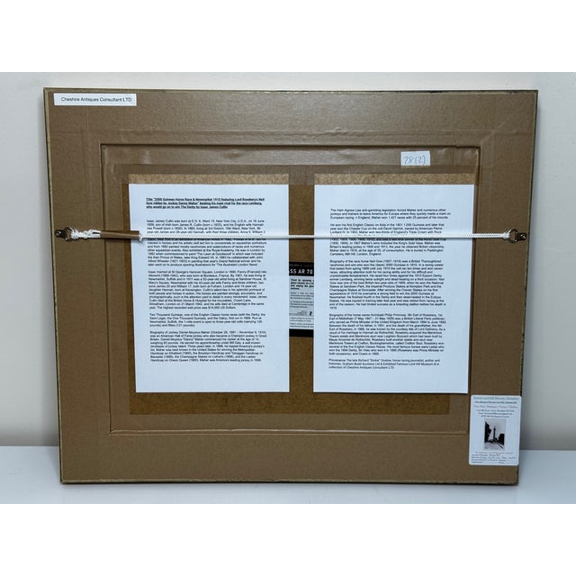 British Painting Horse Neil Gow Jockey Danny Maher Up at Newmarket Races 2000 Guineas by Isaac James Cullin Dated 1910 For Sale - Image 4 of 12