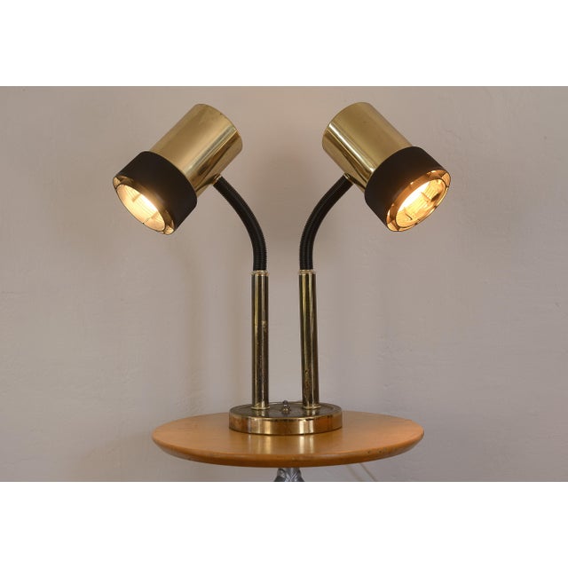 Mid-Century Modern Mid Century Brass Double Gooseneck Lamp For Sale - Image 3 of 13