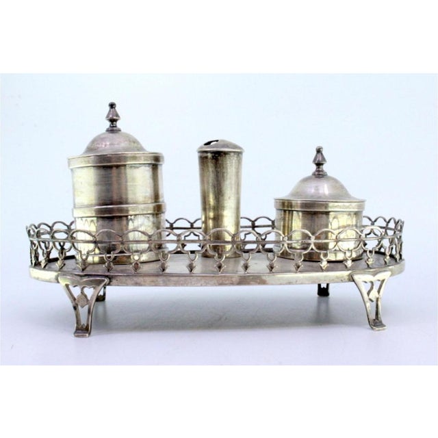 Silver Inkwell with Grid and Cut-Out Feet For Sale - Image 6 of 7