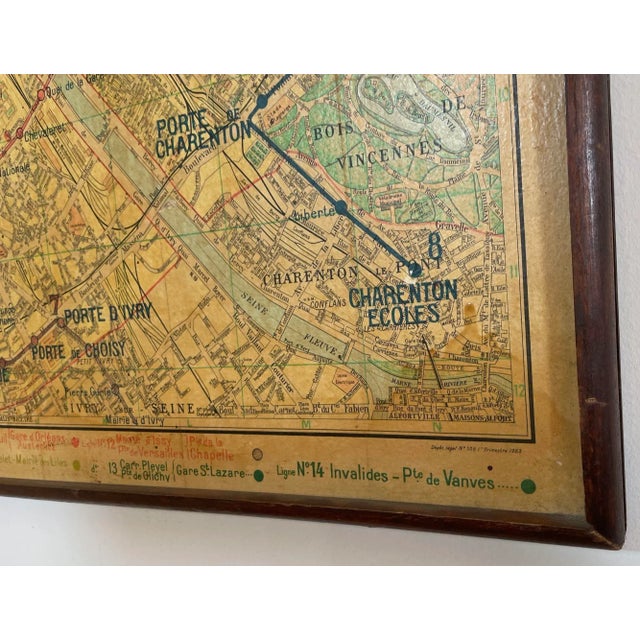 Wood Large French Paris Metro Map 1960s For Sale - Image 7 of 12