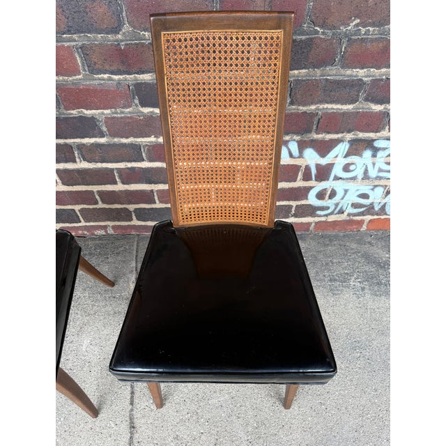Harvey Probber Set of 6 Patent Leather and Cane Dining Chairs For Sale In Cleveland - Image 6 of 7