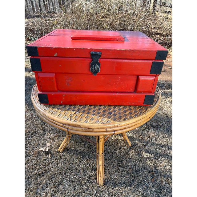 Stunning Asian Red-Orange Trunk with Black Handles – A Bold Design Accent This vibrant red-orange is everything !!! Asian...