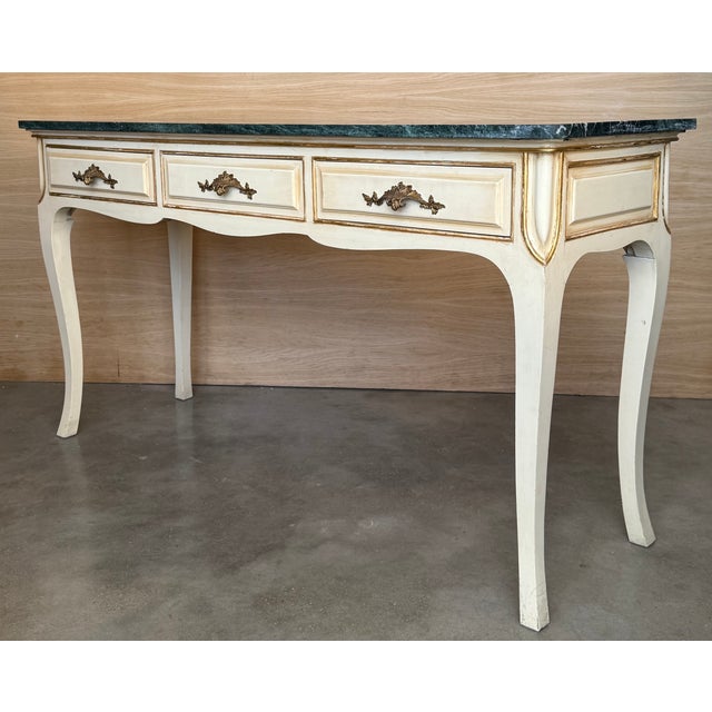 Green 20th Century French White Painted Table Console With Green Marble Top For Sale - Image 8 of 16