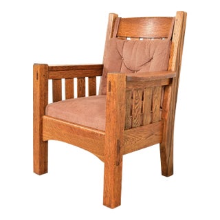 Harden Furniture Antique Mission Oak Arts & Crafts Lounge Chair, Circa 1910 For Sale