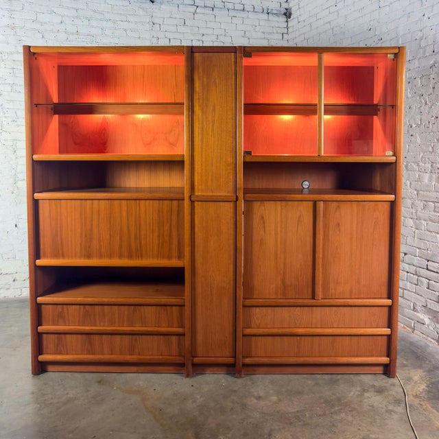 Late 20th Century Mid to Late 20th Century Scandinavian Modern Teak 3 Piece Display Cabinet or Storage Unit Lighted For Sale - Image 5 of 18
