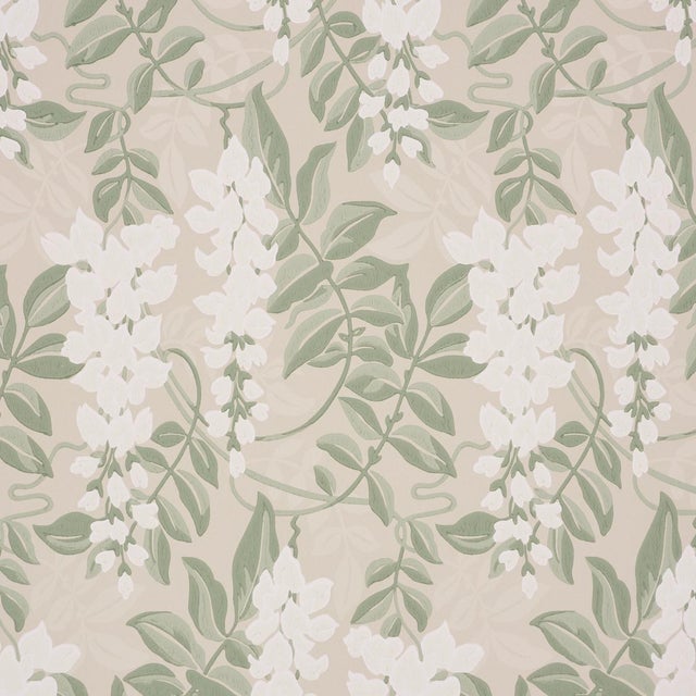 SAMPLE - Schumacher Lucia Wisteria Wallpaper In Sage For Sale