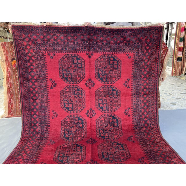 Vintage Afghan Khal Mohammad Aina Gul Bokhara Tribal Rug - 7'6" X 5'7" For Sale - Image 4 of 12