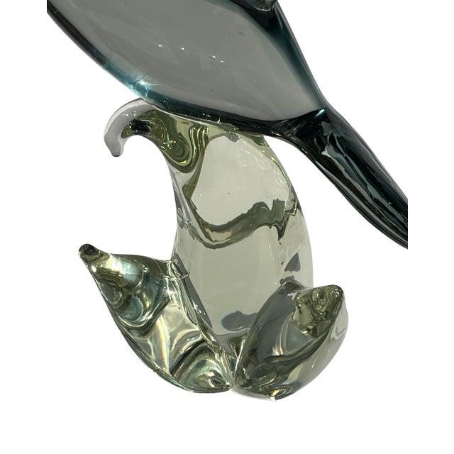 Glass Vintage Modernist Blown Art Glass Bird Sculpture 9.5” Heavy Murano Style Statement Piece For Sale - Image 7 of 10