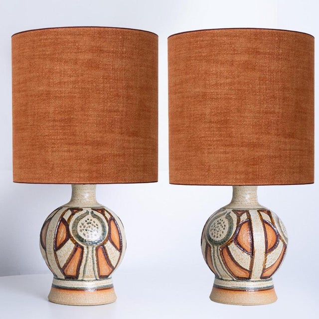 1960s Lamps with Round Brique Lampshades by René Houben for Soholm, 1960s, Set of 2 For Sale - Image 5 of 6