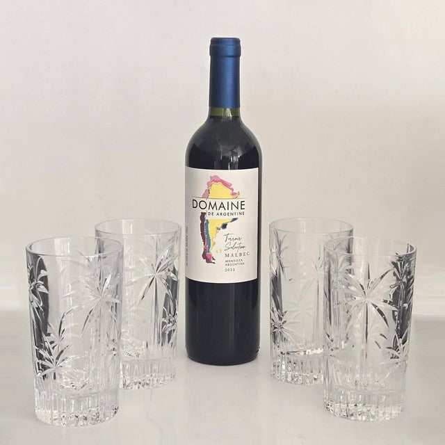 1980s Palm Highball Crystal Tumblers by Godinger, Set of 4 For Sale In Miami - Image 6 of 11