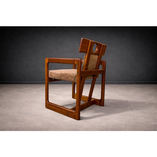 Wood “Cuiaba” Dining Chair With Armrests in Hardwood & Fabric, Sergio Rodrigues, 1970s For Sale - Image 7 of 11
