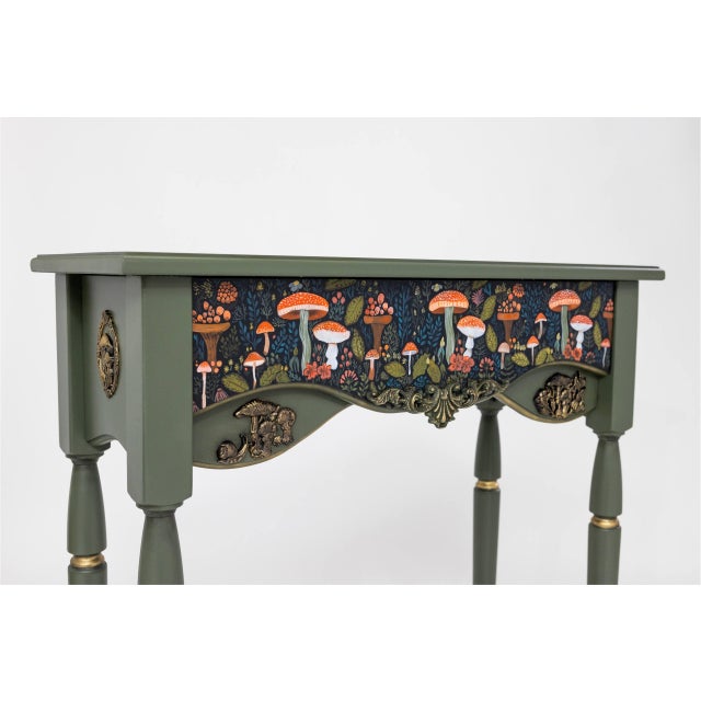 One-of-a-Kind Hand-Painted Green Woodland Console Table With Mushroom Details For Sale - Image 10 of 13