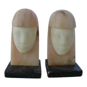 1920s Egyptian Revival Art Deco Alabaster Bookends