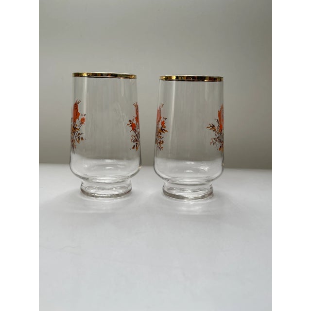 Mid-Century Modern Mid 20th Century Libbey Gold Trimmed Rose Blossom Juice Glasses- a Pair For Sale - Image 3 of 8