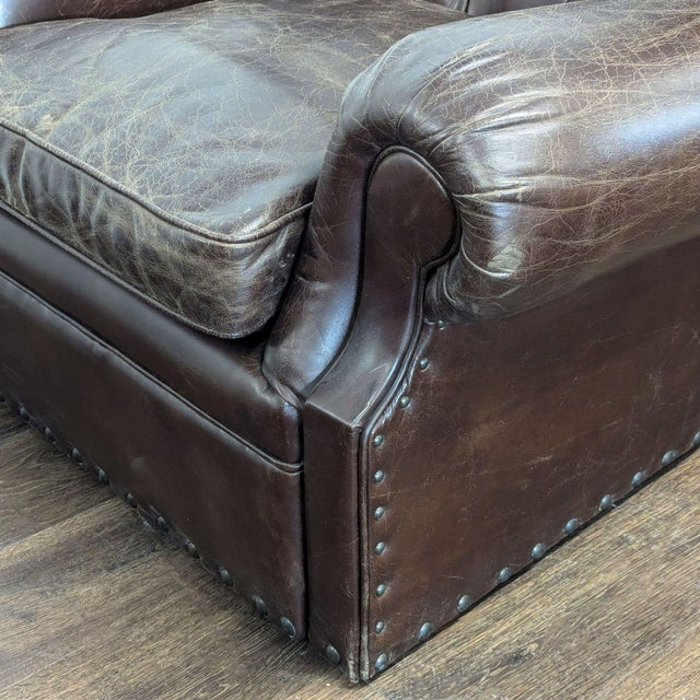 Restoration Hardware Churchill Brown Leather Lounge Chair With Rolled Arms For Sale In San Francisco - Image 6 of 6