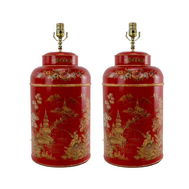 Vintage English Export Tea Caddy Hand Painted Chinese Style Table Lamp / Vintage Table Lamp For Sale - Image 10 of 10