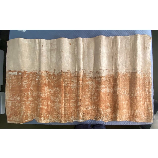 Cream Mid 20th Century Large Fijian Masi Tapa Cloth With Hand Painted Geometric Kesa Motifs For Sale - Image 8 of 9